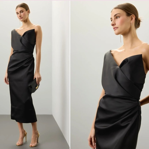 Rachel Gilbert Dresses & Skirts - Sz 8 Rachel Gilbert Edan Dress One Shoulder Satin Solid Black one shoulder
